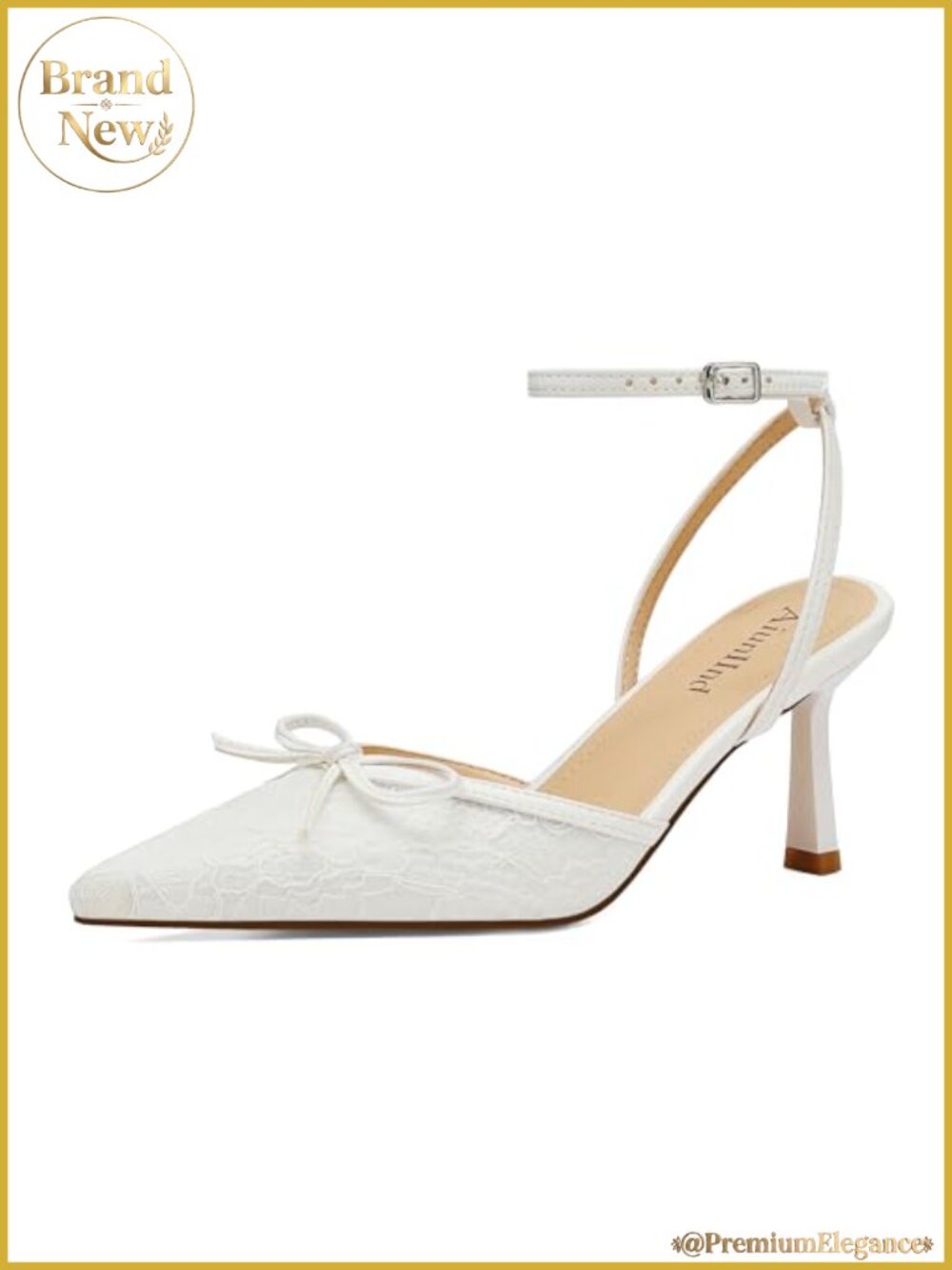 Women's Kitten Heels Lace Pumps Pointed Toe 2.75" Ankle Strap